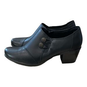 Clarks Collection Black Leather Block Heel Shooties Ultimate Comfort